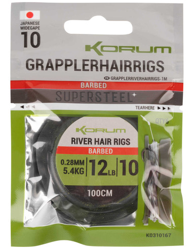 Korum Grappler Hair Rigs 1m Size 12 Barbed