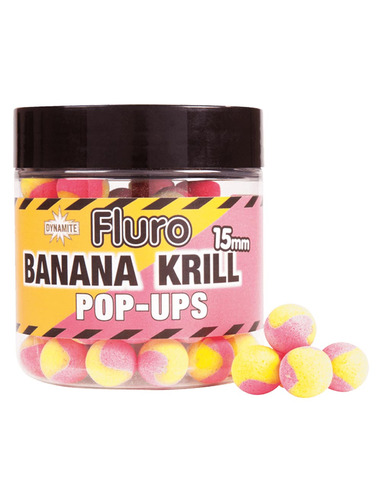 Dynamite Baits Two Tone Fluro’s Banana & Krill Pop Ups 15mm